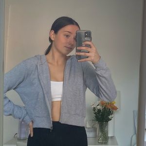 Brandy grey cropped waffle zip sweater